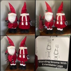 NWT- Santa & Mrs. Claus Greeter Gnome Decorations w/ Extendable Legs 27”-37”H